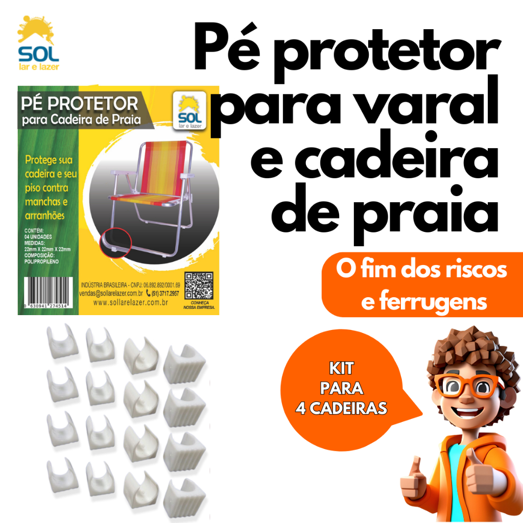 Kit Sapatas Protetor de Pé para 4 Cadeiras de Praia e Varal de Chão Cor