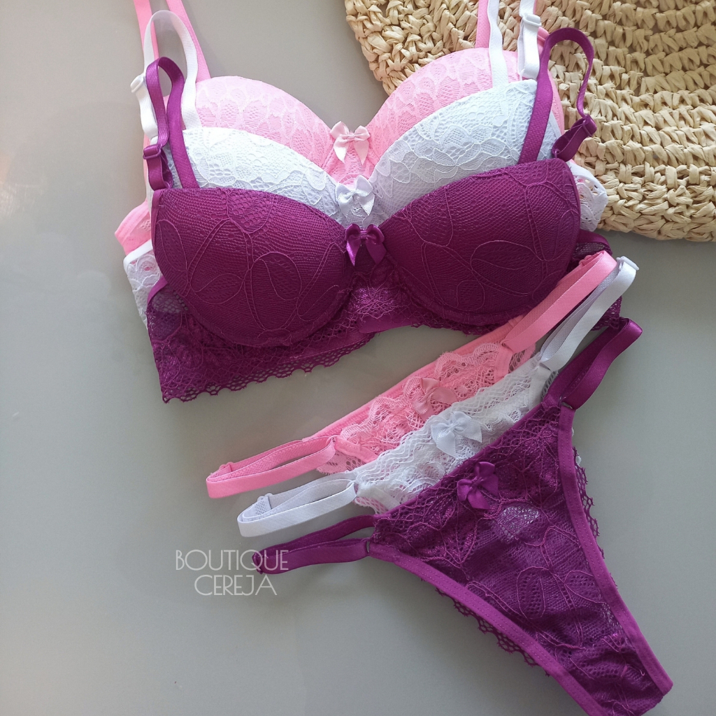 Kit 3 Conjunto Lingerie Sexy Calcinha Sutiã bojo Luxo Lingerie