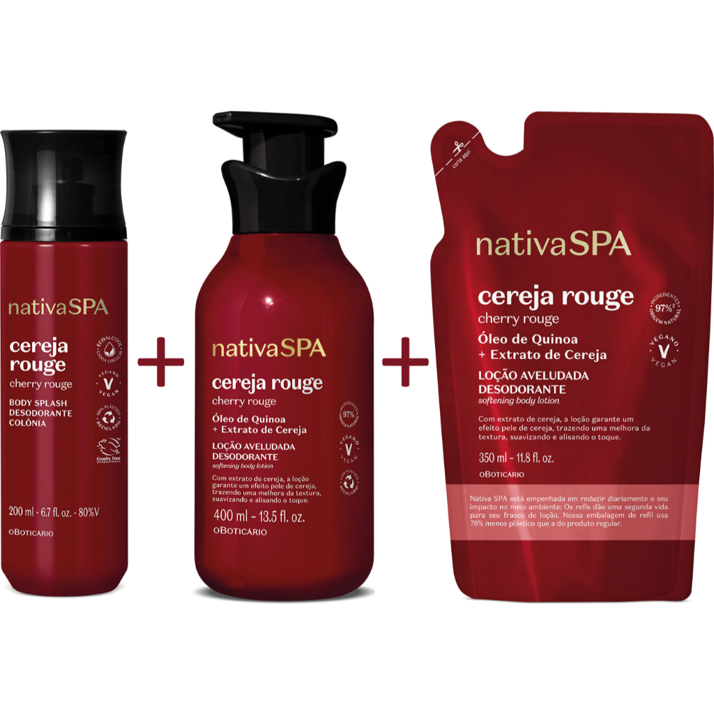 Combo Nativa Spa Cereja Rouge Loção Corporal 400ml Refil Loção