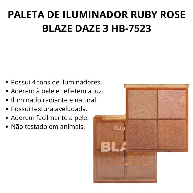 Paleta De Iluminador Ruby Rose Glow Blaze Daze Hb7523 3 Shopee Brasil