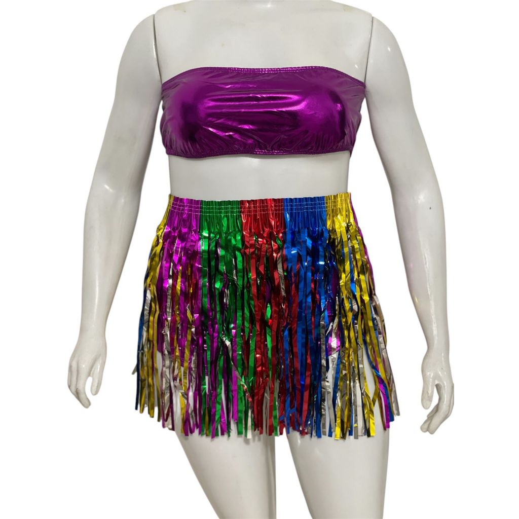 Conjunto Hot Pants C Saia Fita Metalizado Biquíni Roupa Carnaval Fantasia Shopee Brasil