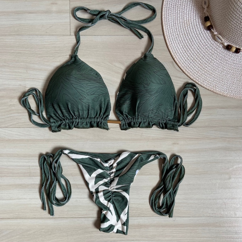 Conjunto Bikini Cortininha Calcinha Ajustavel Levanta Bumbum