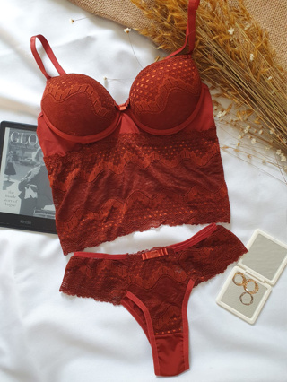 Conjunto Lingerie Corpete Luna De Bojo E Calcinha Em Renda Jacratonica