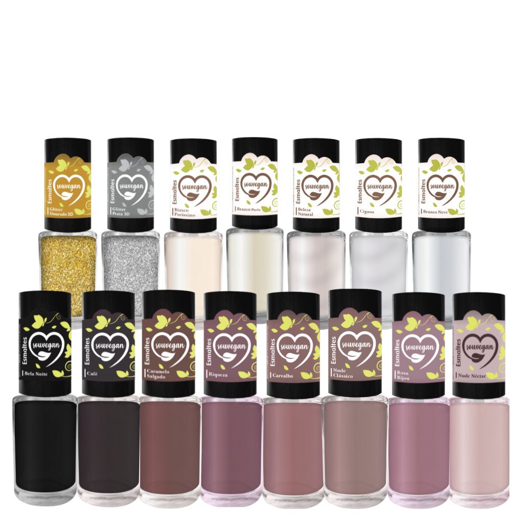 Kit de Esmaltes Sou Vegan Cores Clássicos Tons de Nude Bege Vegano
