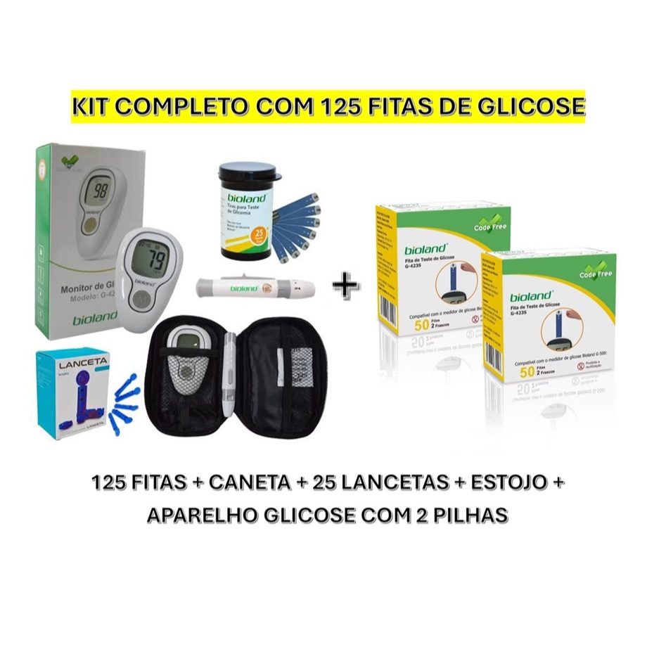 Kit Medidor De Glicose Modelo G Completo Tiras Lancetas E