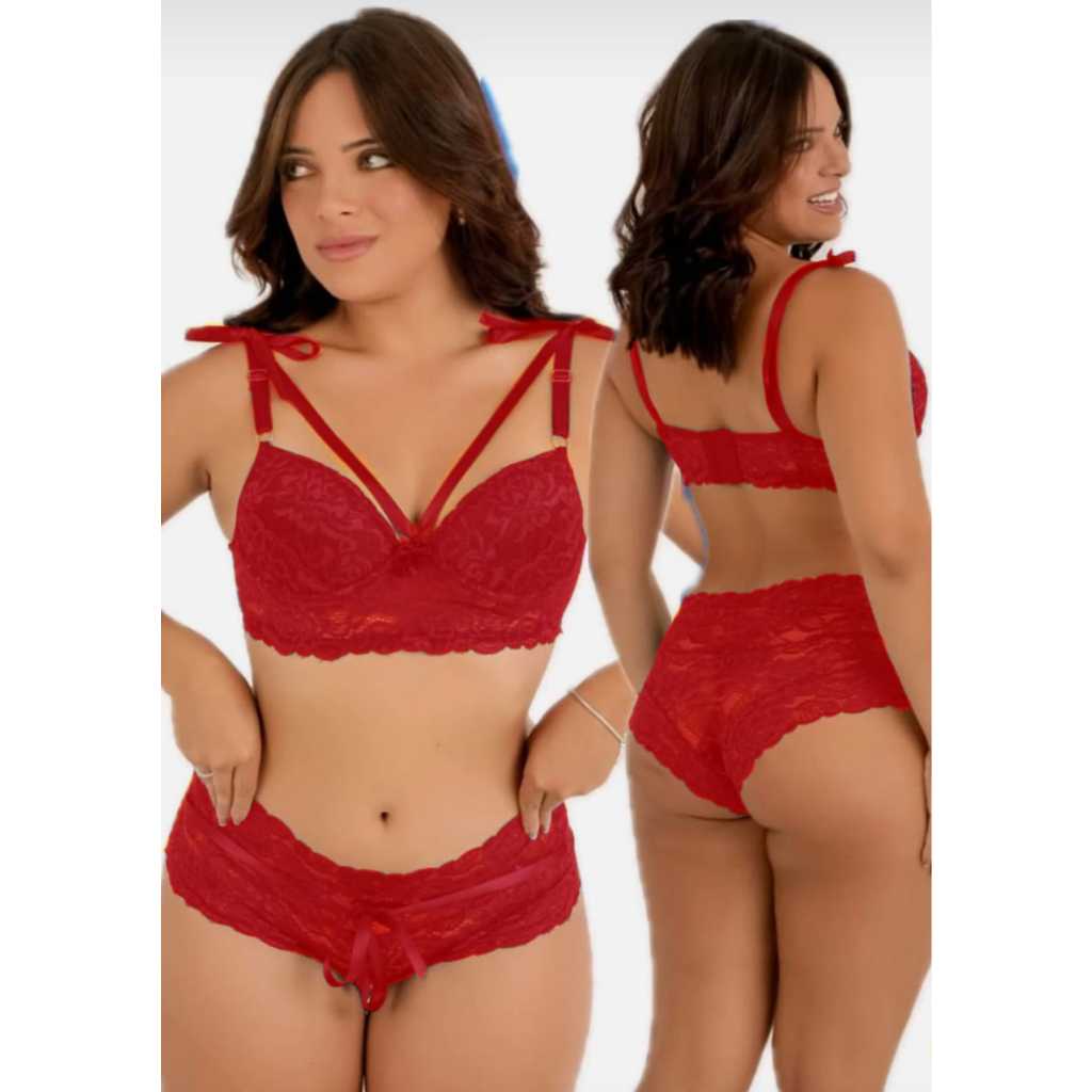 Conjunto Lingerie Sexy E Luxuoso Em Renda Calcinha E Suti Bojo