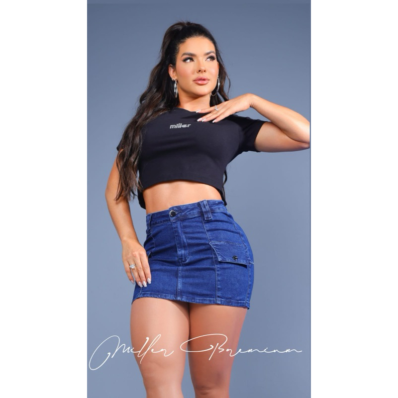 Saia Jeans Elastano Miller Jeans Cargo Shopee Brasil