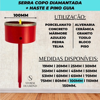 Serra Copo Broca Diamantada 100mm Haste Comum Ou Sds Martelete Furar