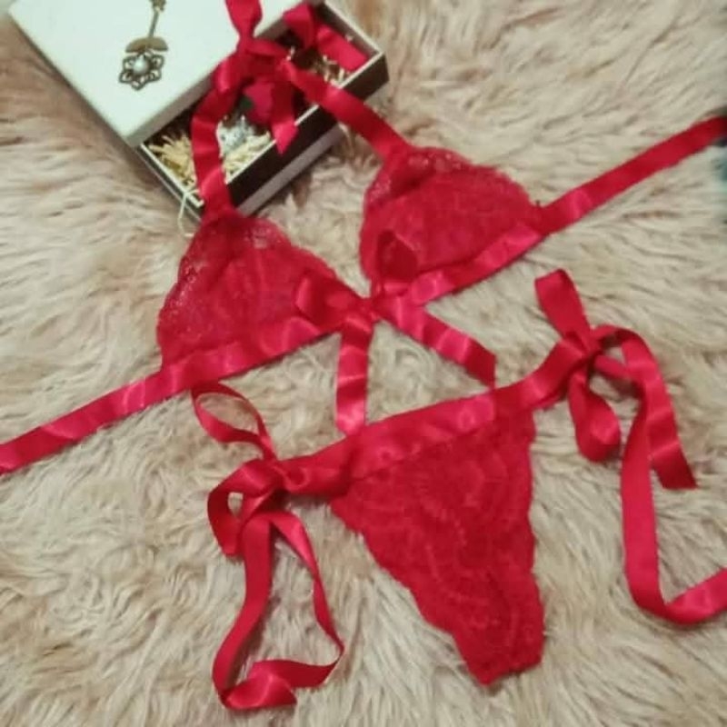 Conjunto Vermelha Lingerie Sexy fita Calcinha Sutiã Sensual
