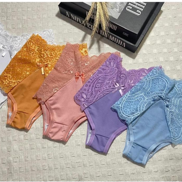 KIT 3 Calcinhas Renda Feminina Lingerie Tanga VAMP Conforto Renda