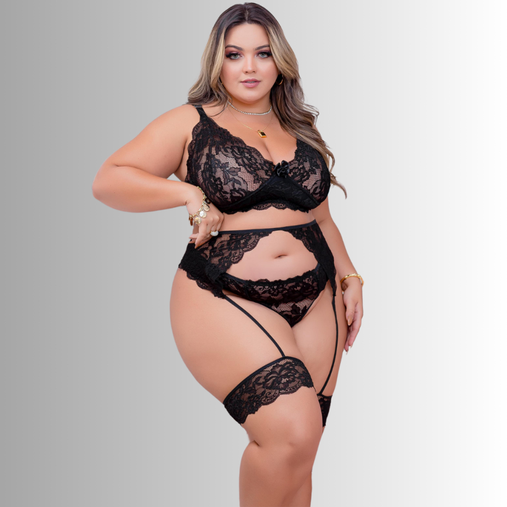 Lingerie Plus Size Sexy Sensual Cinta Liga Sem Bojo Carol