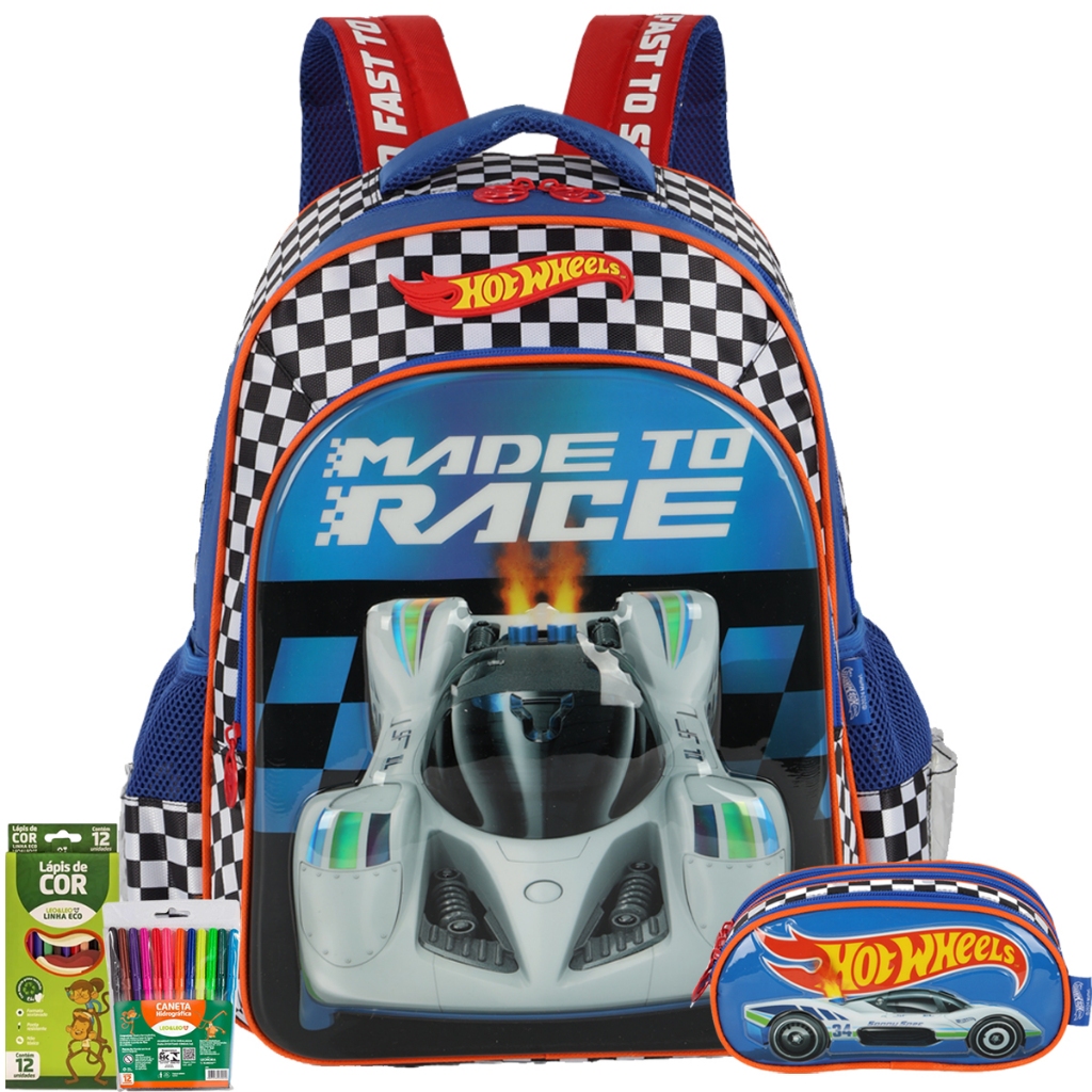 Kit Mochila Costas Hot Wheels C Estojo Escolar Oficial Envio Imediato