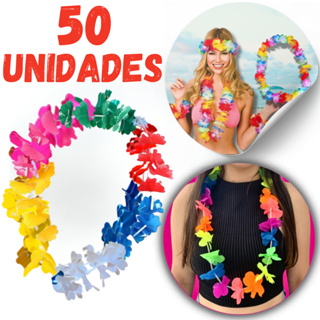 Kit Colar Havaiano Flor Carnaval Flores Coloridas Para Luau Festas