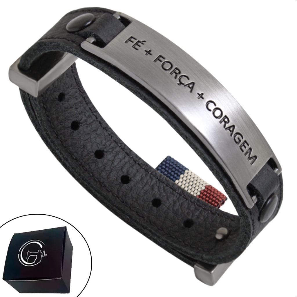 Pulseira Masculina De Couro F For A Coragem Preto Marrom Prote O