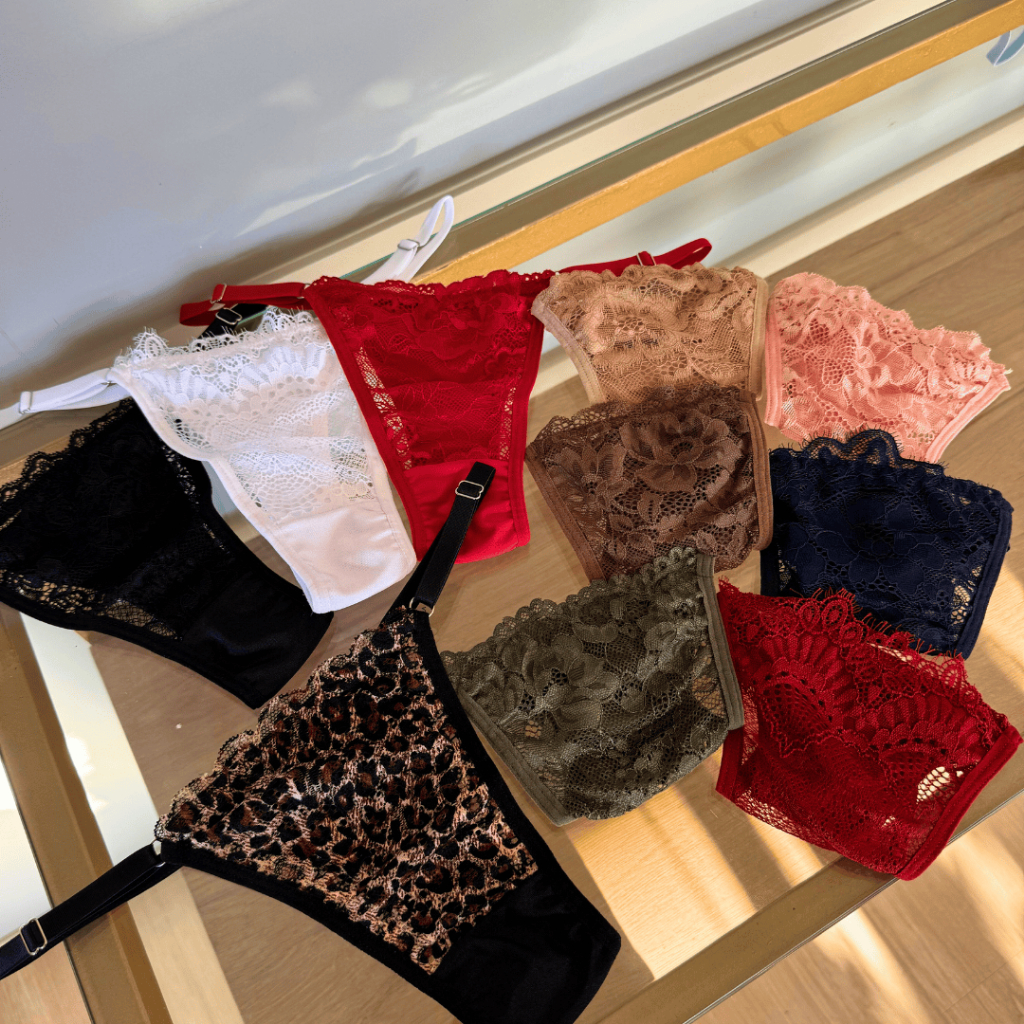 Kit 10 Unidades Calcinha Renda Fio Dental Regulagem Lingerie Sexy Tanga