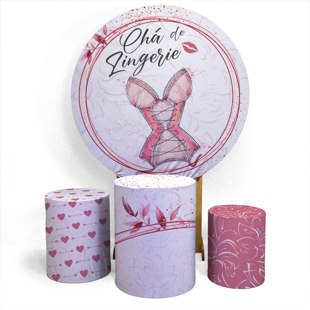 Painel Redondo Trio de Cilindro Capas Sublimados Chá De Lingerie