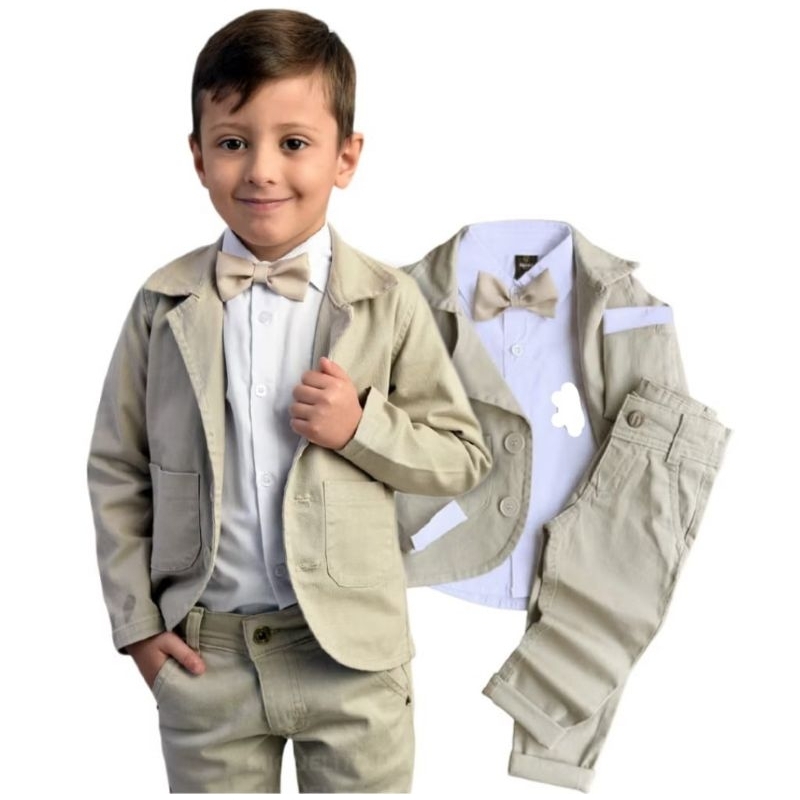 Conjunto Meninos BEGE Nude Festa Batizado Casual Shopee Brasil