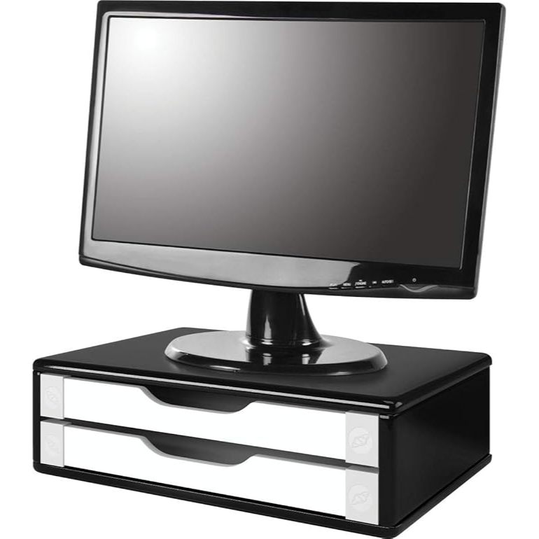 Souza Cia Suporte De Monitor 2 Gavetas Mdf Black Piano C Gaveta