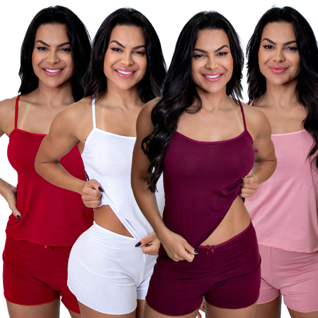 Kit 3 Pijama Baby Doll Feminino Liso Suede Short Doll Lingerie Shopee