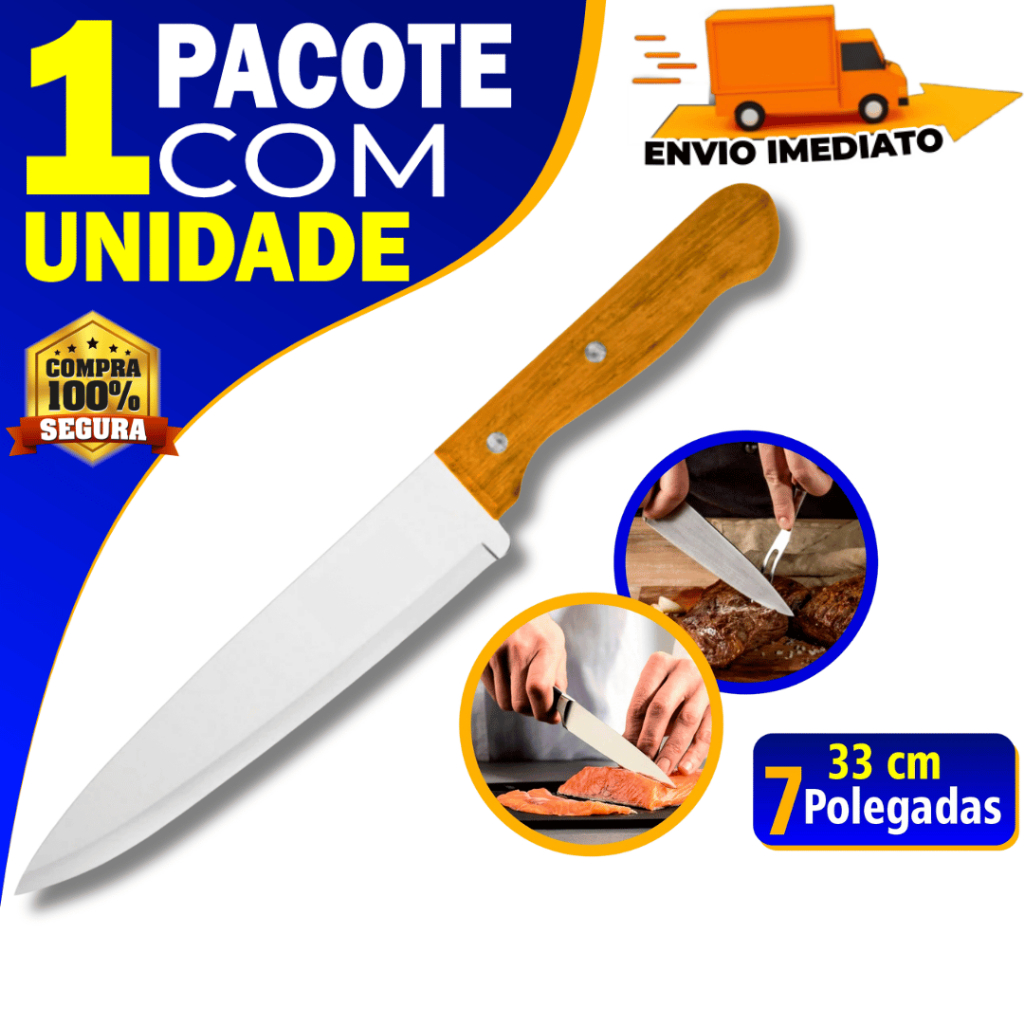 Faca De Cozinha Inox Profissional Do Chef Cabo Madeira Cm Shopee