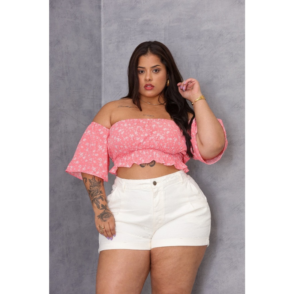 DRAPA PLUS CROPPED ELASTEX PLUS SIZE MODA FEMININA CIGANINHA Shopee