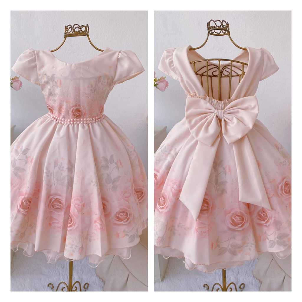 Vestido Infantil Festa Luxo Nude Aniversário Daminha Shopee Brasil