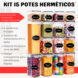 Kit 15 Potes Herméticos mantimentos Trava Reforçada 100 Vedado 4