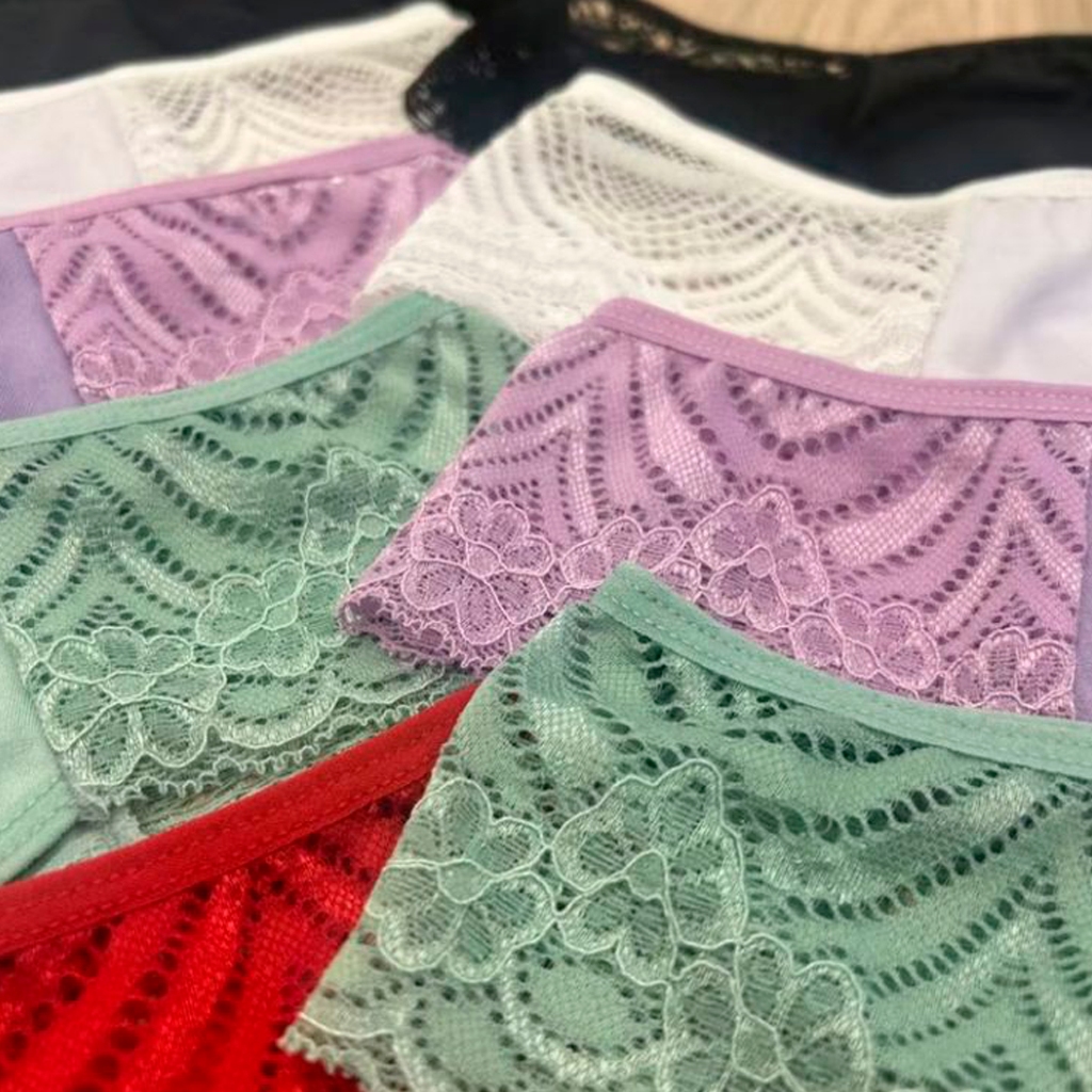 KIT 7 CALCINHAS DE RENDA LATERAL CONFORTO LINGERIE MODA ÍNTIMA