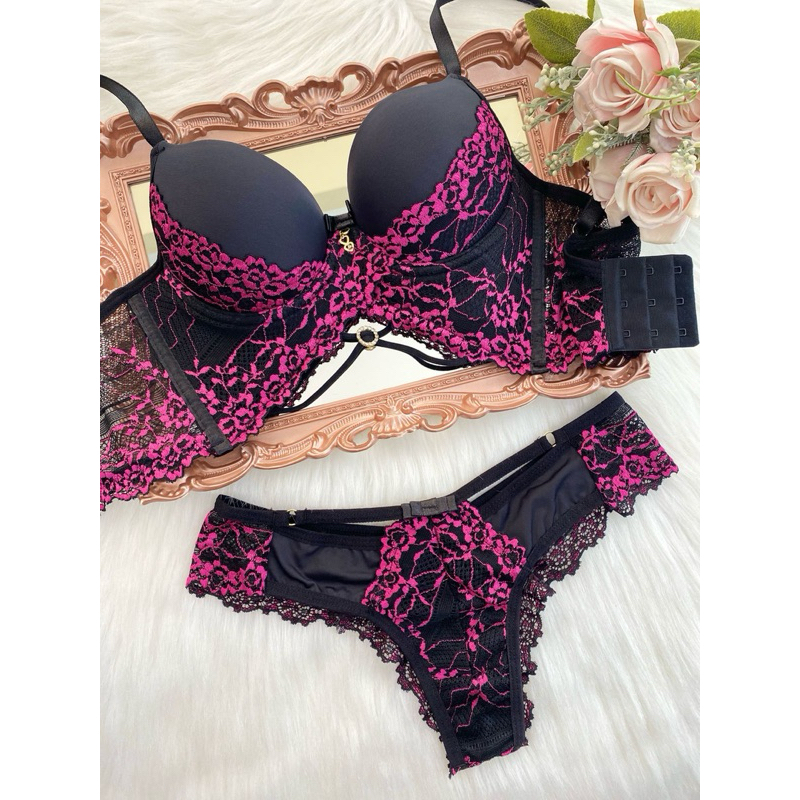 Conjunto Lingerie Sexy Suti Bojo Calcinha Fio Duplo Poliamida