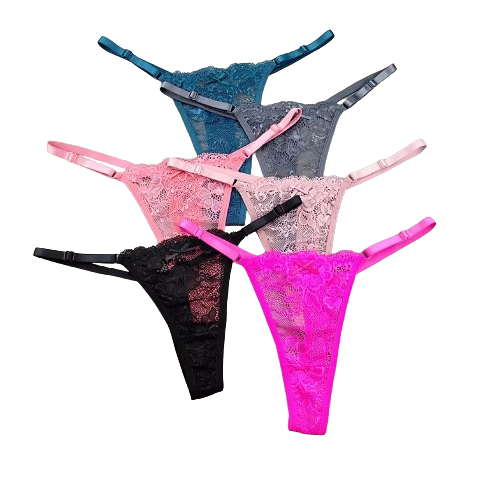 Kit Calcinha Tanga De Renda Sexy Fio Dental Regulagem Lingerie