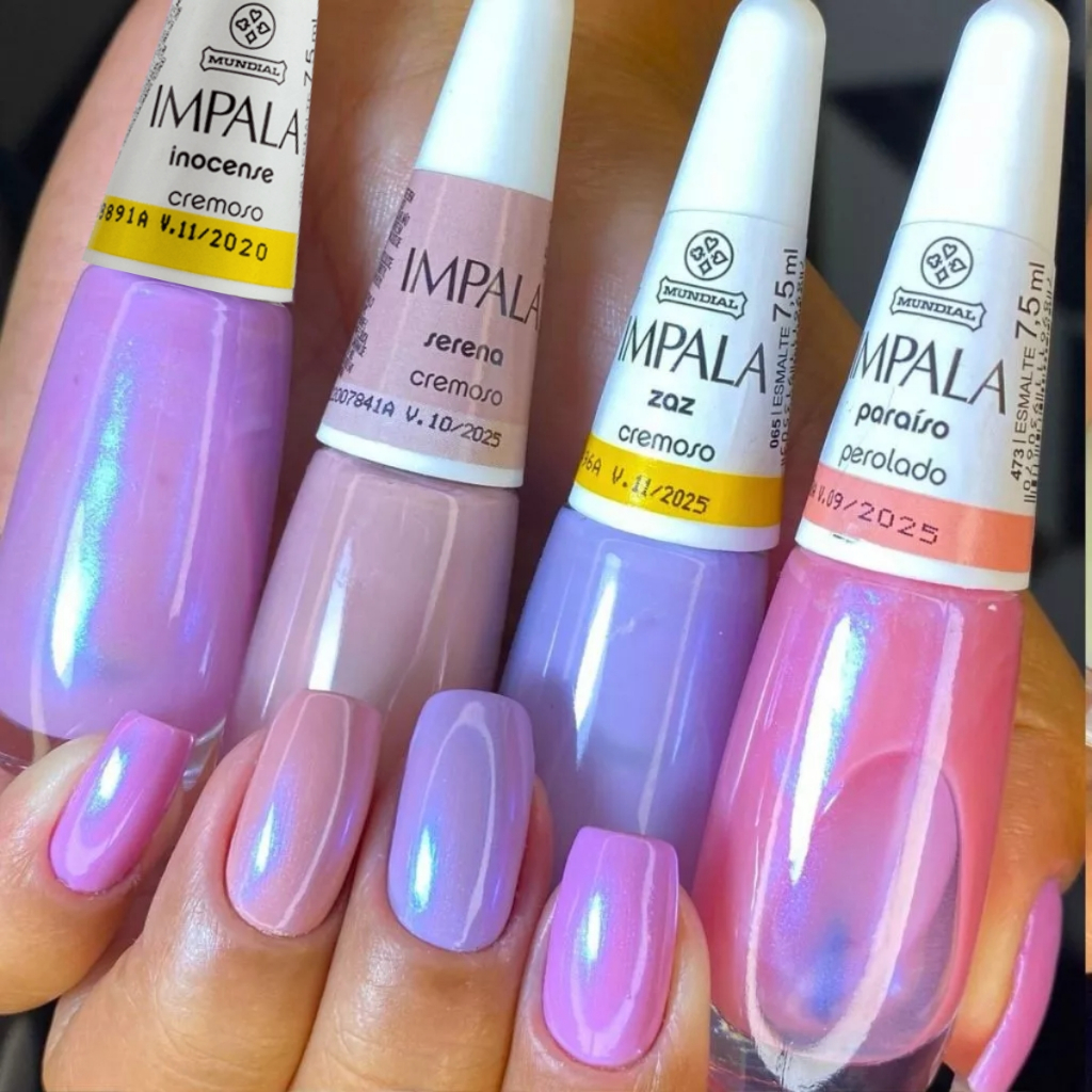 Kit 4 Esmaltes Impala Perolado Tendência Tons de Rosa Nude Roxo Moda Shopee Brasil
