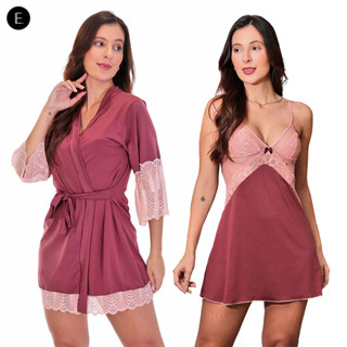 Kit Robe E Camisola De Renda Tule Sensual Sem Bojo Pijama Curto Lua De Mel Lingerie Conforto