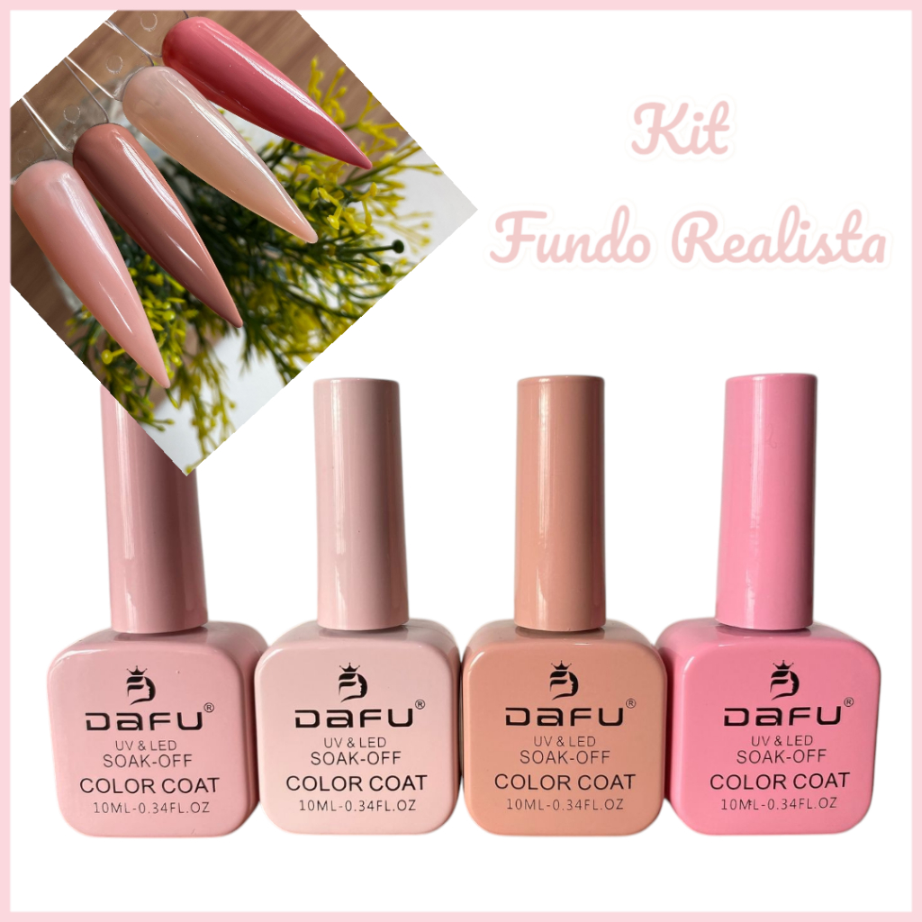 Kit 4 Esmalte Em Gel Nude Rosado Fundo Realista Dafu UV Perfeita