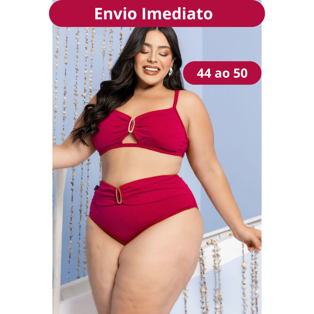 Biquíni Plus Size Cintura Alta Hot Pants para Verão Praia e Piscina