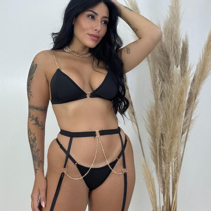 Conjunto Lingerie Sensual Feminina Calcinha Sutiã Cinta Liga