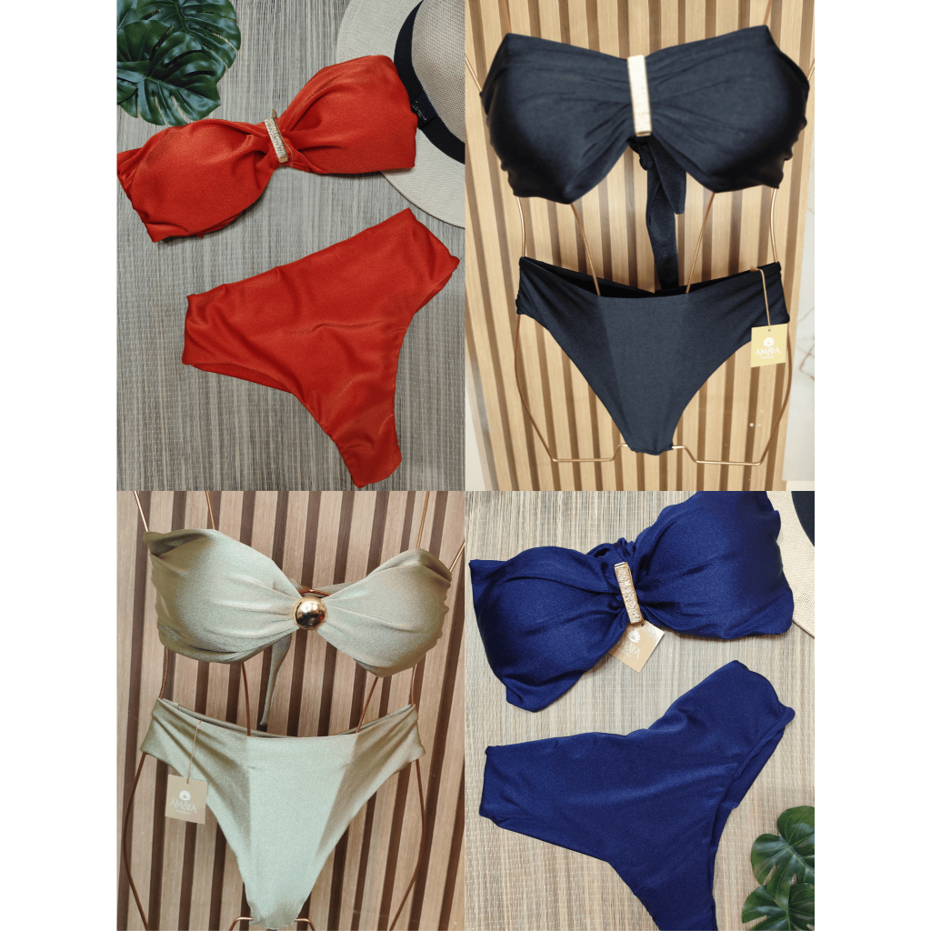 Biquíni tomara que caia hot pant bojo removivel calcinha fio duplo
