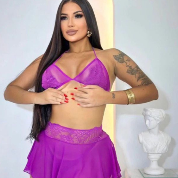 Conjunto Sexy Lingerie Feminino Sensual Fantasia Trio Saia Tule Sutiã