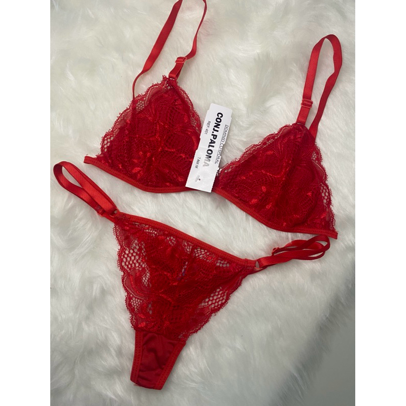 CONJUNTO LINGERIE PALOMA RENDA SEM BOJO SEM ARO SEM METAL CALCINHA E TOP IDEAL PARA VISITAS