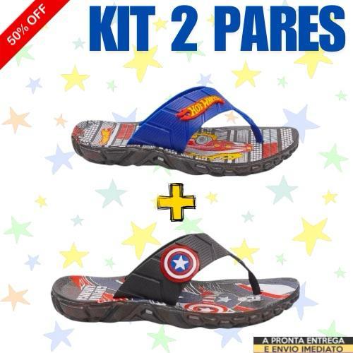 Kit Pares Chinelo Masculino Infantil Hot Wheels Ben Homem Aranha