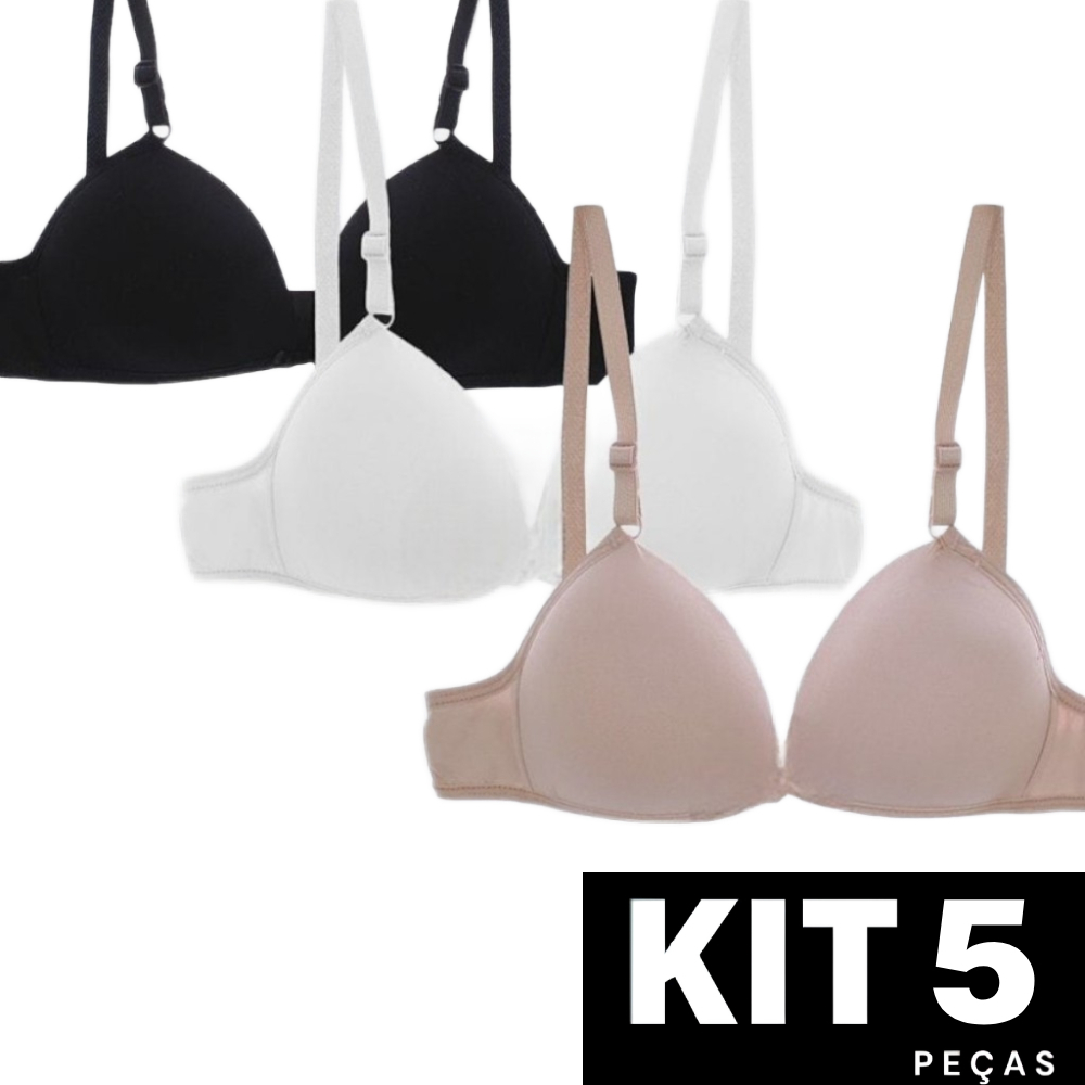 Kit 5 Sutiã Menina Moça Bojo Dia a Dia Conforto Soutien Lingerie