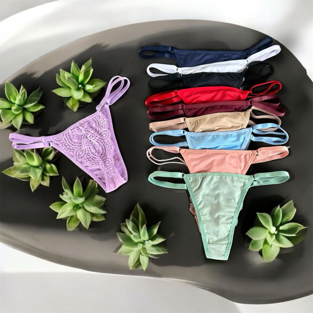 Kit Calcinhas Sexy Fio Regulagem Luxo Lingerie Renda E Poliamida