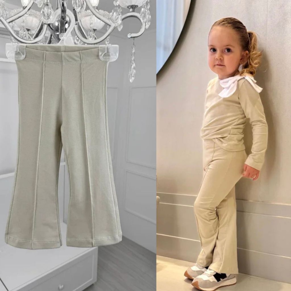 Calça Flare Infantil Menina Feminina Nude Preto Boca Larga Estilosa