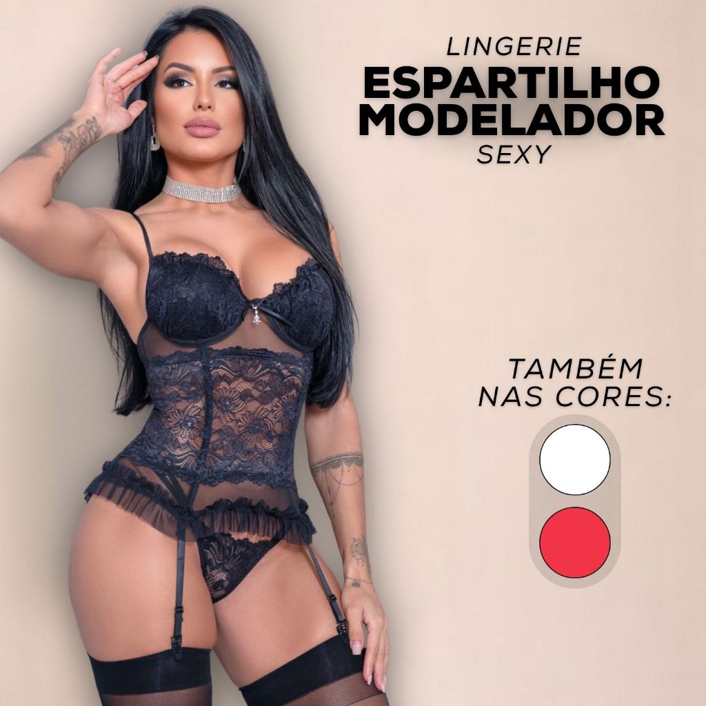 Conjunto Espartilho Sensual Lingerie Bojo Liga E Calcinha Corselete