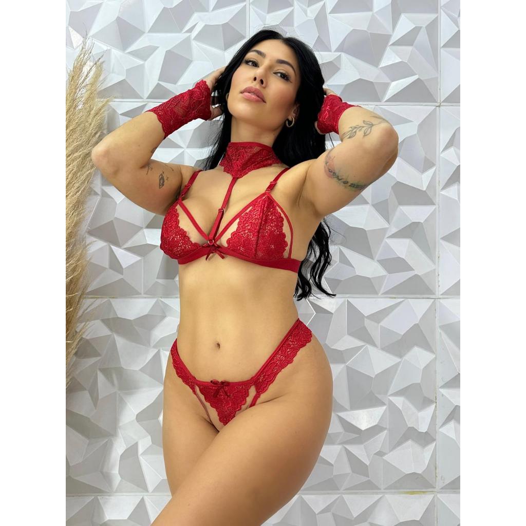 Conjunto De Renda Sem Bojo Lingerie Moda Intima Renda Tule Confortavel Calcinha Sutia Coleira