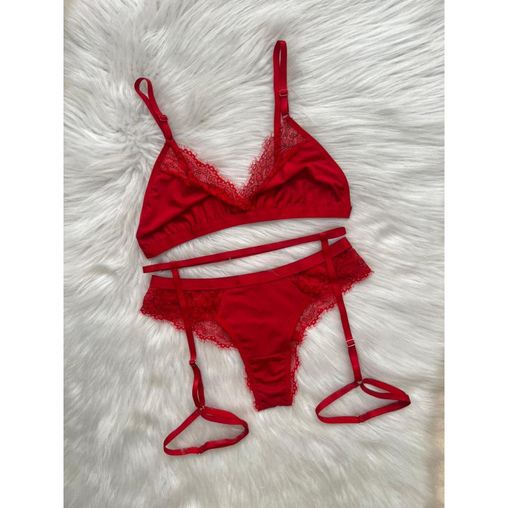 Lingerie Conjunto Sutiã Sem Bojo Conforto Em Renda Calcinha