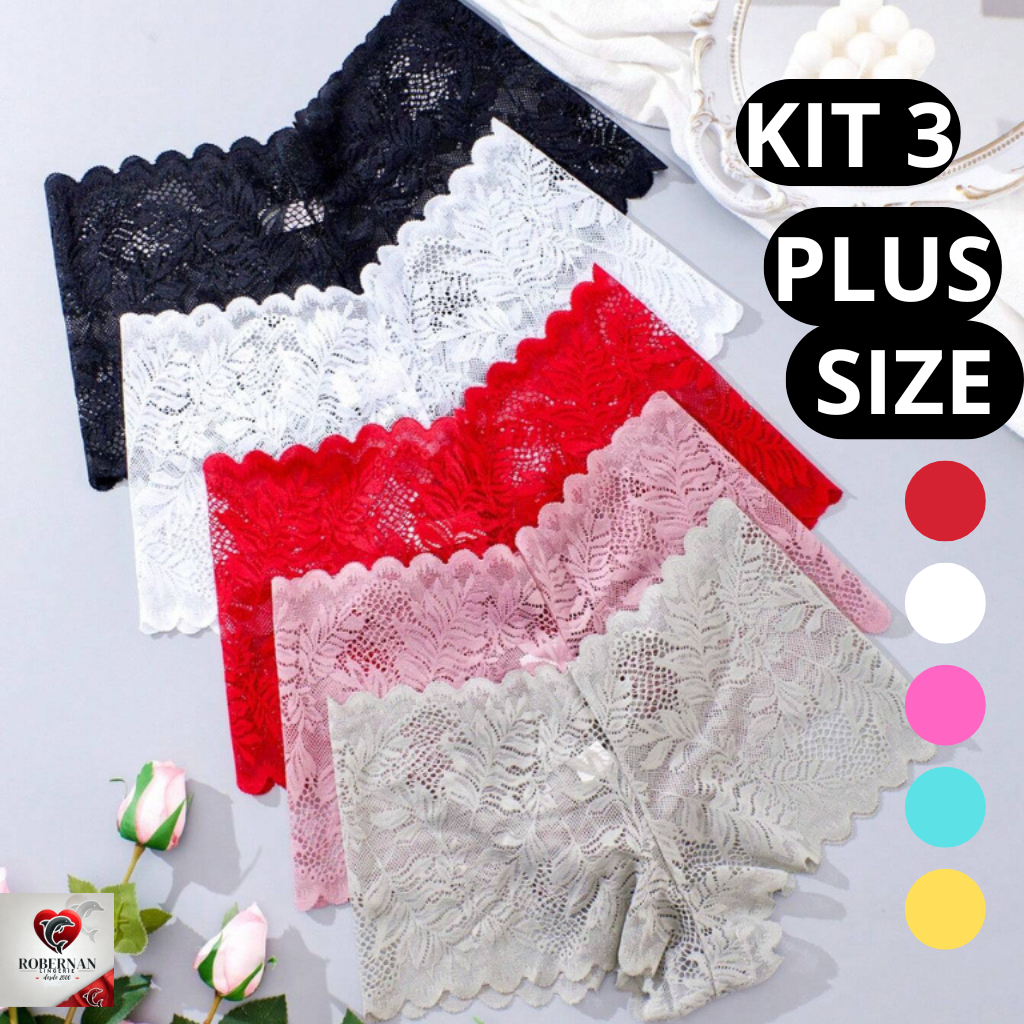 Kit 3 Calcinhas PLUS SIZE Calesson Shortinho de Renda lingerie Caleçon