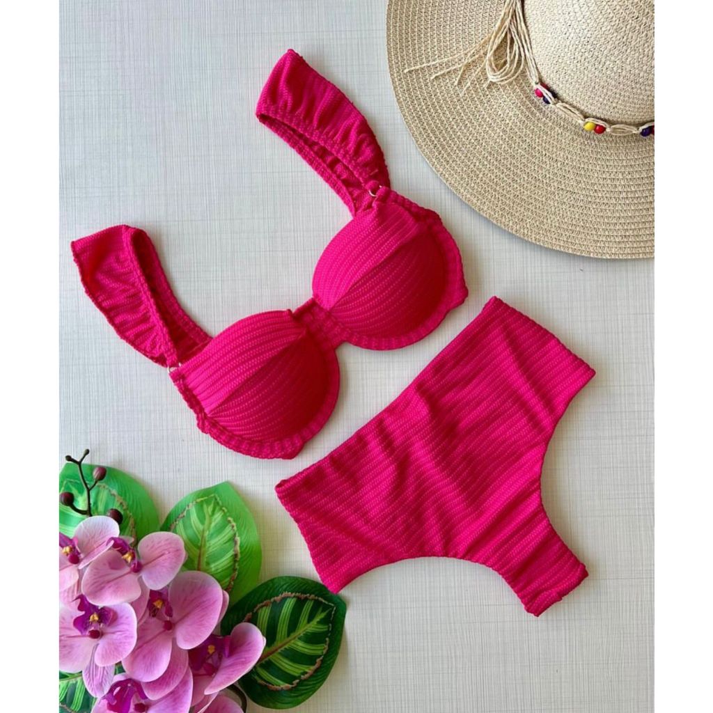Biquini Meia Taça bojo Hot Pants Cintura Alta Shopee Brasil