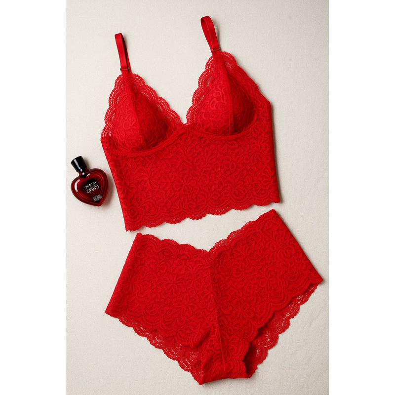 Conjunto Renda Espera Marido Cale On Lingerie Cropped Shopee Brasil