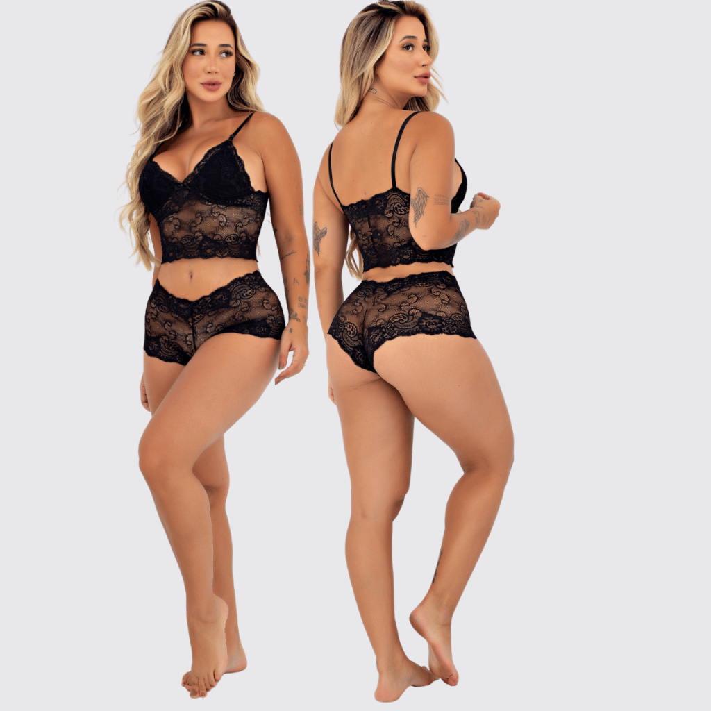 Kit 3 Espera Marido Conjunto Plus Size Renda Lingerie Forro