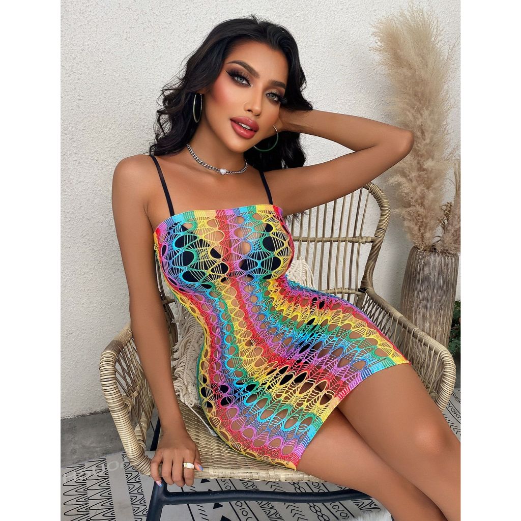 Vestido Tubinho Sexy Transparencia Arrastão Lingerie Sensual Tomara que